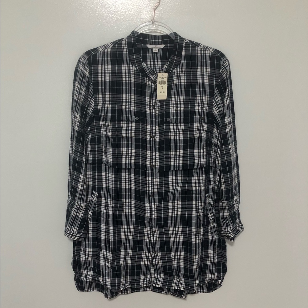 L. L. Bean Utility Tunic Shirt Plaid Navy White New 12